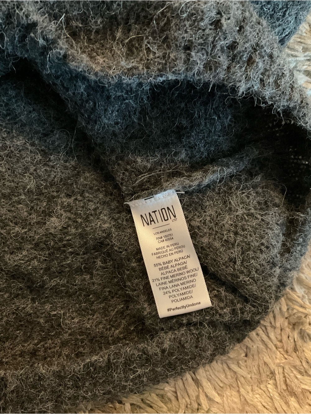 🦙Nation LTD Lara Puff Shoulder V-Neck Baby Alpaca Wool Sweater Medium Gray - Picture 4 of 7